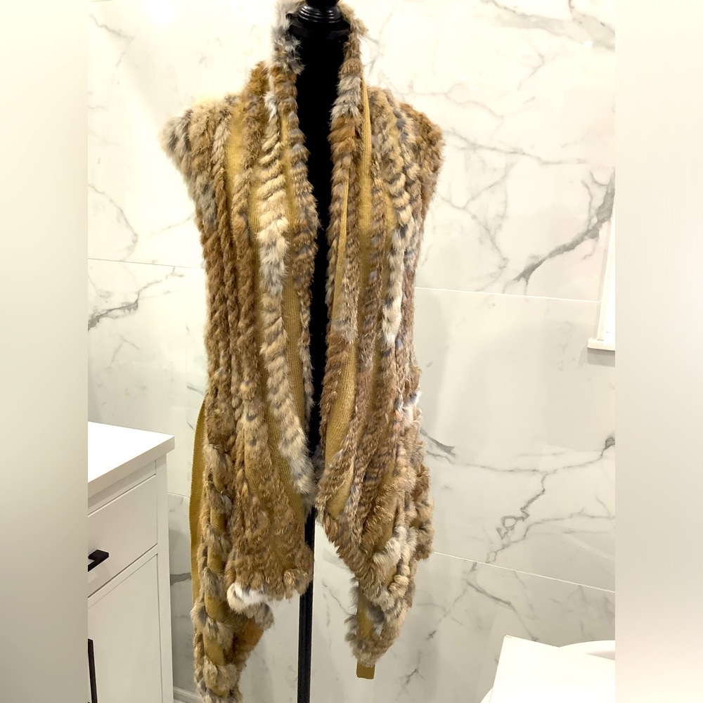 Faux Fur Vest in Brown and Cream